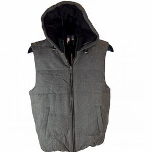 Express Men's Wool Blend Hooded Puffer Vest Gray Sz S Zip Front Winter Casual